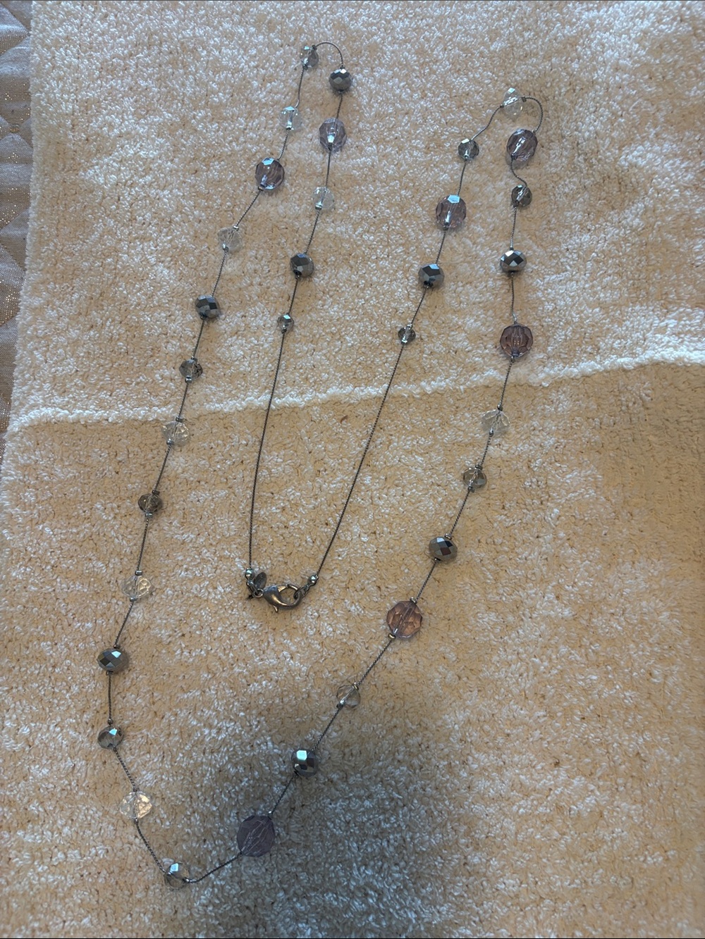 Chico's Silver and Light TaupeMulti-Strand Beaded Necklace